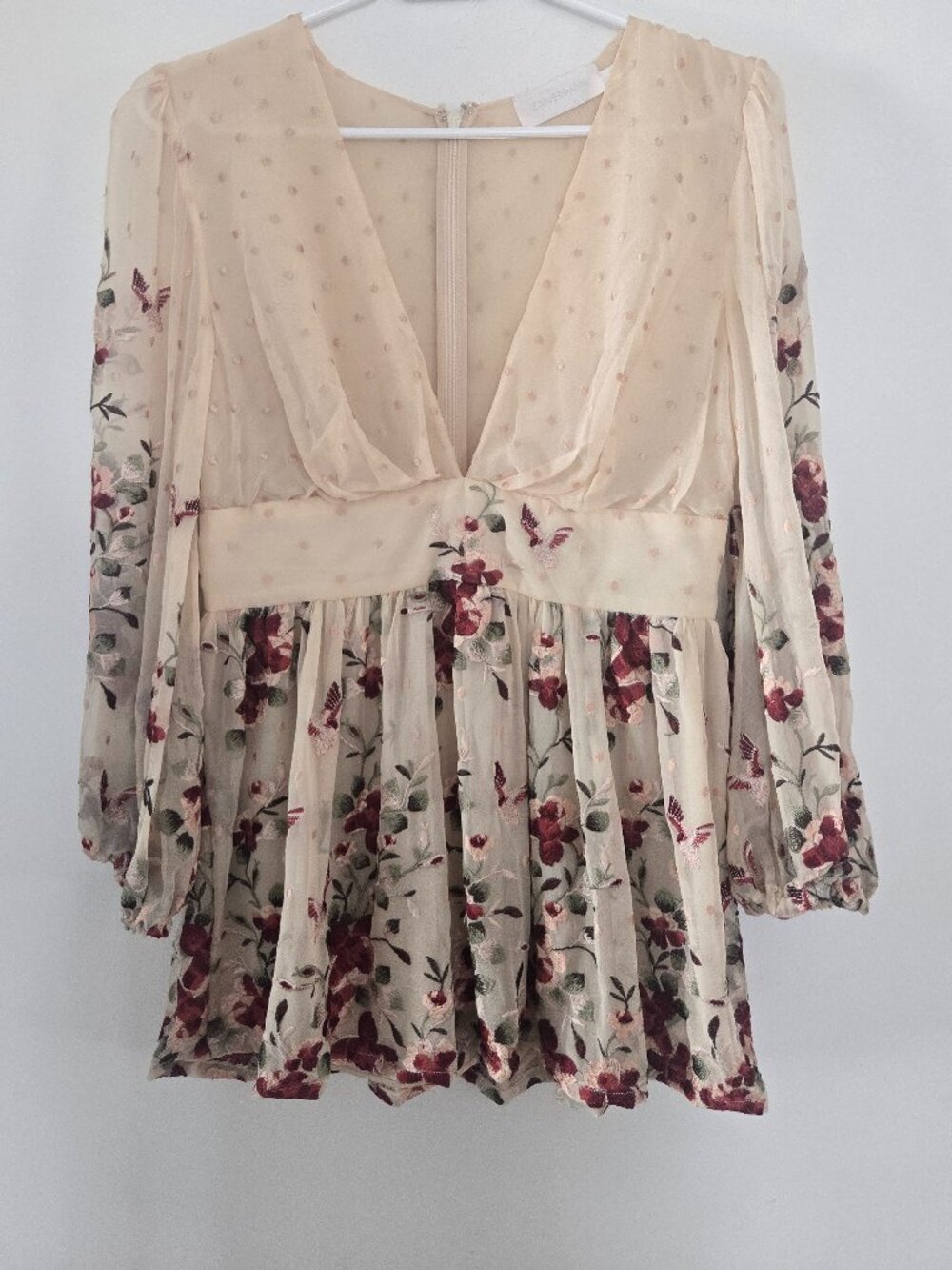 Zimmermann Cherry Blossom Sakura Plunge Embroidery Blouse Size 1 Long Sleeve Top